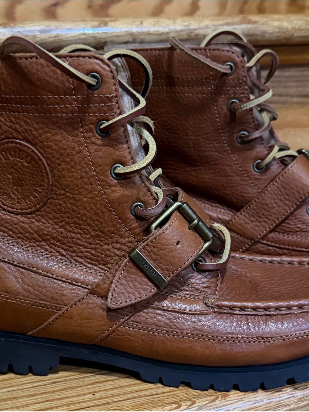 Polo by Ralph Lauren Tan Brown Leather Men’s Lace-Up Buckle Boots